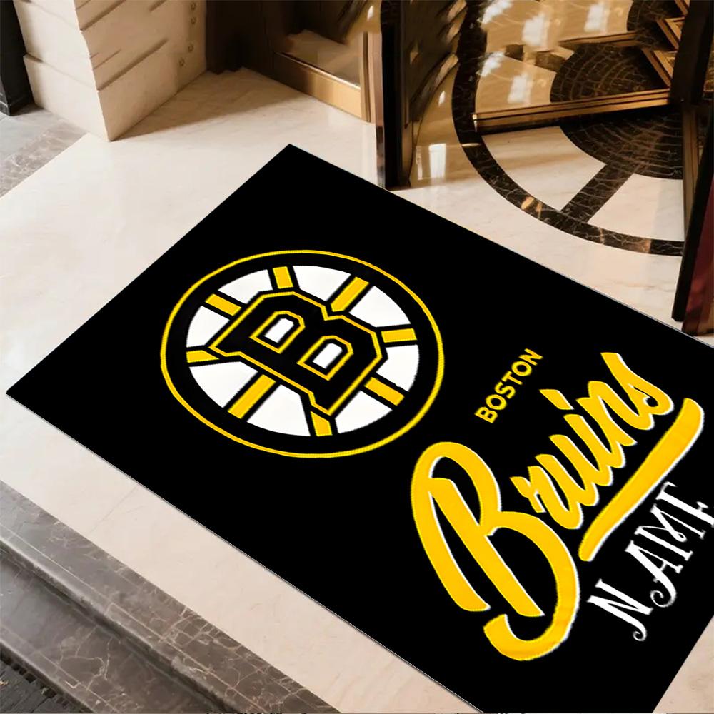 Boston Bruins Fan Gear Personalized Text Floor Mat Perfect for Balcony Decorate room Playrooms Living Rooms Antislip Carpet Anime Office Decor