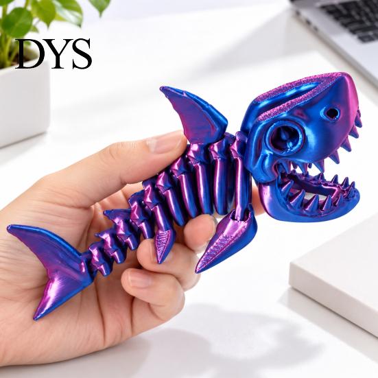 Creative Gift for Boys Girls 3D Printed Articulated Skeleton Shark Figurine, Pearlescent Flexible Joint Desktop Ornament Kids Bone Toy, Fidget