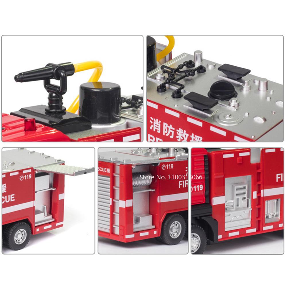 1/50 Ladder Fire Engine Car Model Toy Wheel Pull Back Sprinkler Fire Truck with Light Music Rescue Vehicle Kids Educational Toys