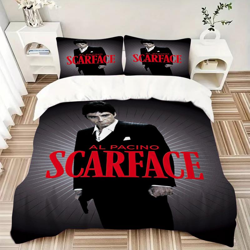 3Pcs Scarface Pacino'S Iconic Role Bedding Set Soft Fabric Duvet Cover Pillowcases Christmas Xmas Halloween Gift 1 Duvet Cover 2 Pillowcase L1336