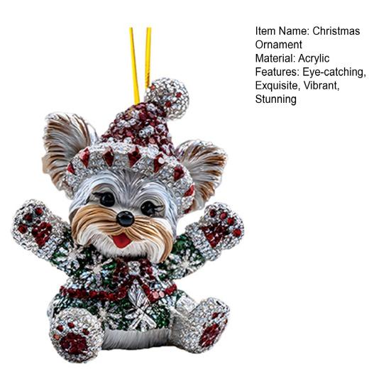 Christmas Ornament 2D Flat Acrylic Santa Claus/Snowman/Puppy Christmas Tree Hanging Ornaments for Holiday Tree Window Wall Decor