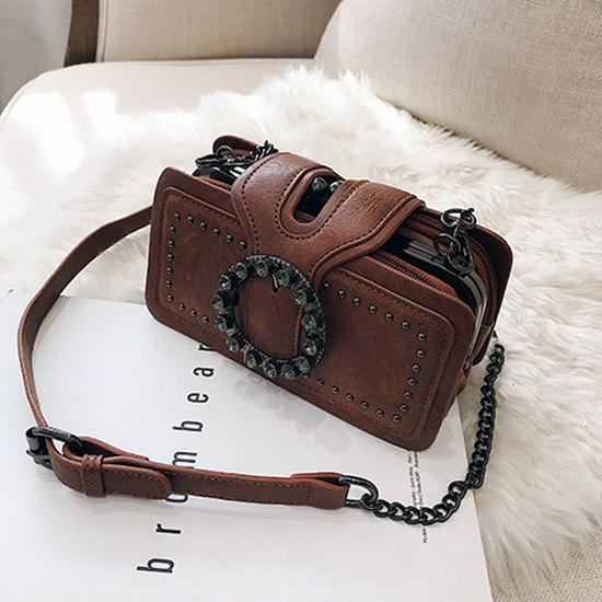 

2026 Trendy Retro Chain Small Square Crossbody Shoulder Bag for Women коричневый