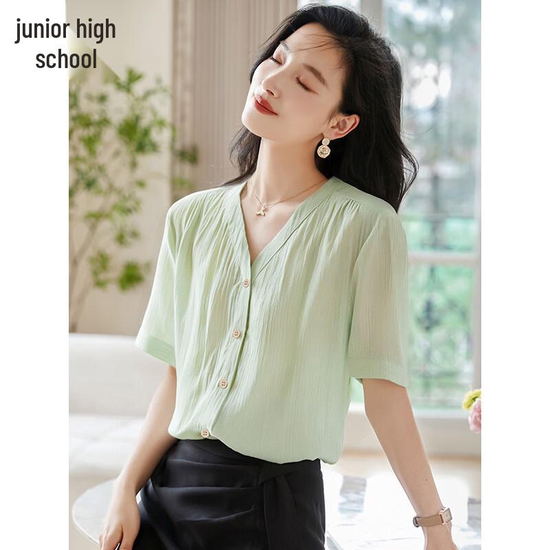 Chushen Women s V-Neck Short-Sleeve Blouse S