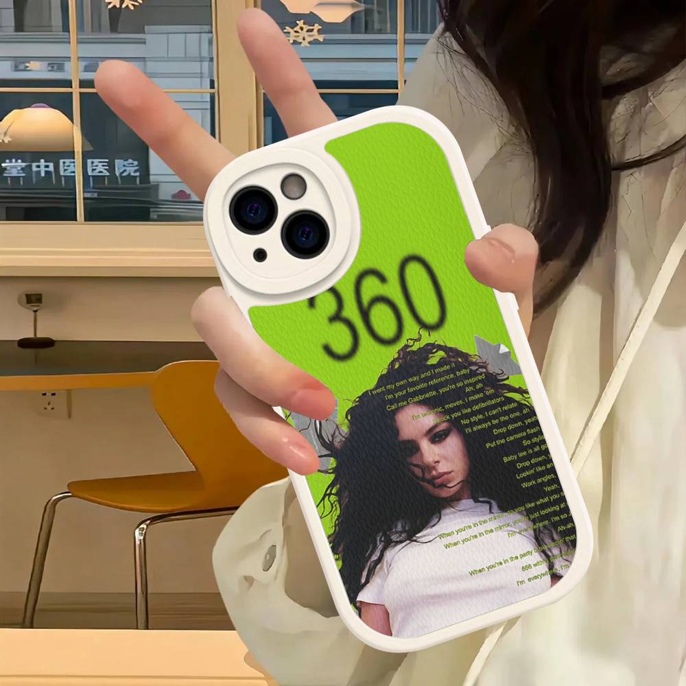 C-Charlis XCX B-BRAT Leather Phone Case For IPhone 16 16e 15 14 13 12 11 Pro Max Plus Mini Cover