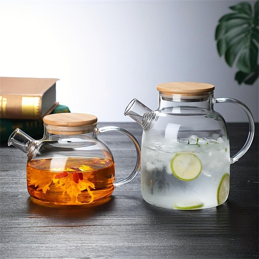 1L/1.8L Large Capacity Glass Teapot High Temperature Resistant Kettle for Steamed Juice Fruit & Iced Tea Home Kitchen Access