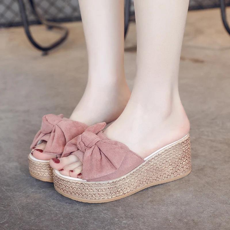 Fashion Women Slippers 2024 New Sweet Butterfly Dew Toes Summer Sexy Flower High Heel Women Slide Wedge Shoes