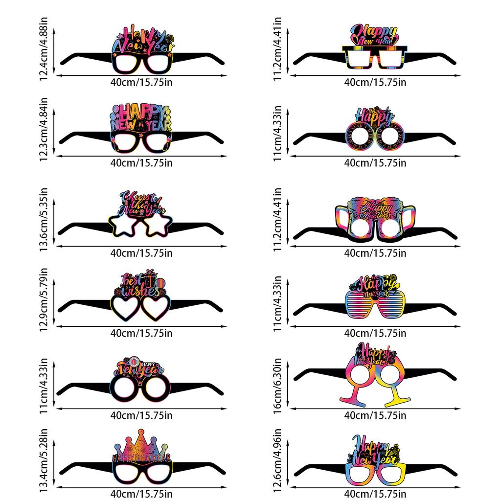 2025 Frohes Neues Jahr Papier, Papier-Fotorahmen, Brille, Hut, buntes Papier, Photo Booth Requisiten, Familienabend-Party-Dekorationen