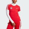 Adidas Originals Striped Letter Print Slim Fit Round Neck Short Sleeve T-Shirt Women Tops Crimson IR9786