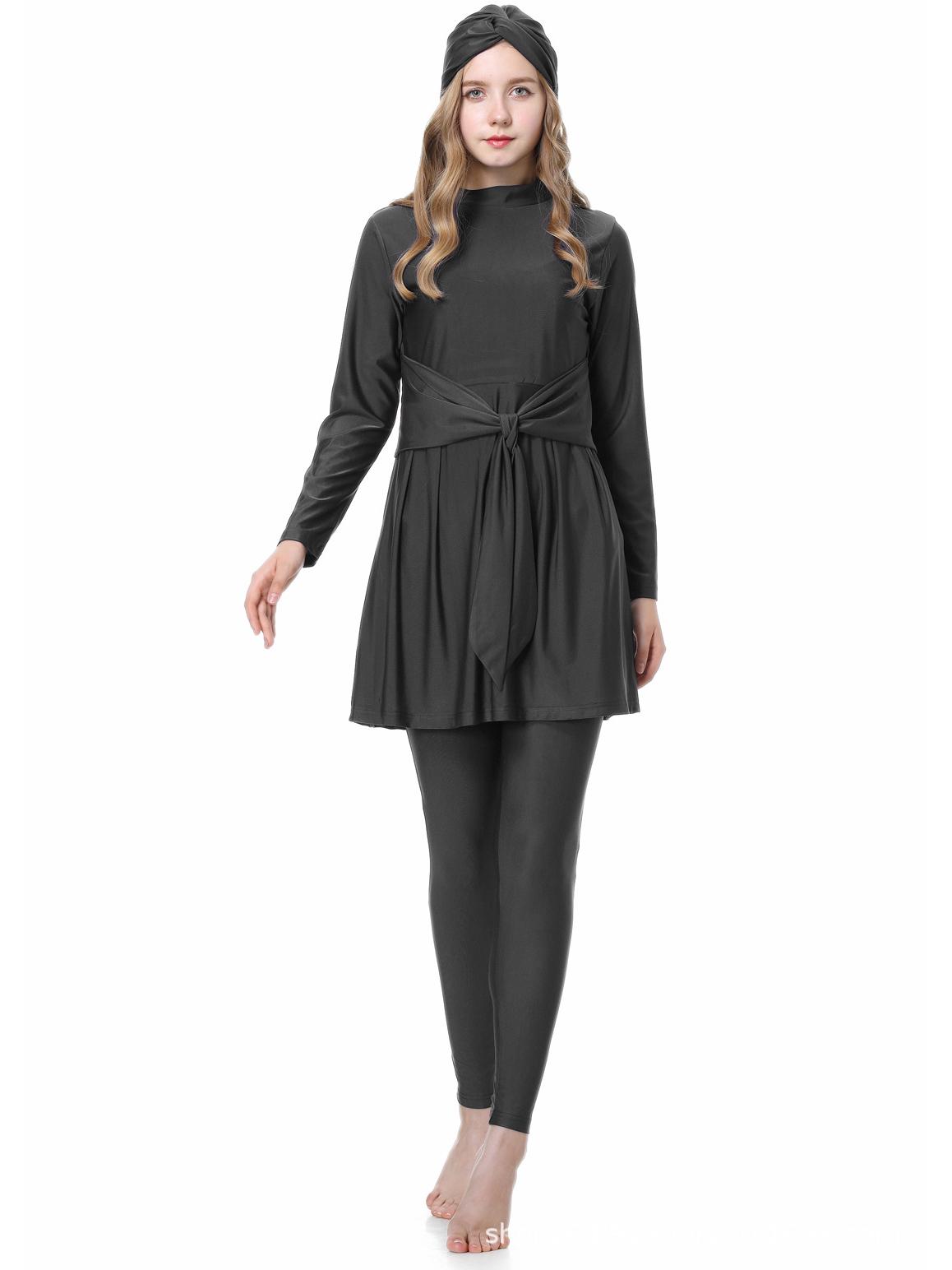 

Однотонный купальник-тройка большого размера для мусульманок: Консервативная корректирующая одежда для серфинга и пляжа M чёрный