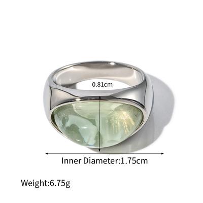 Trendiger Naturstein Grün Edelstahlring für Damen Wasserdicht Goldener Charm Schmuck Frankreich Metall Größe 6 7 8