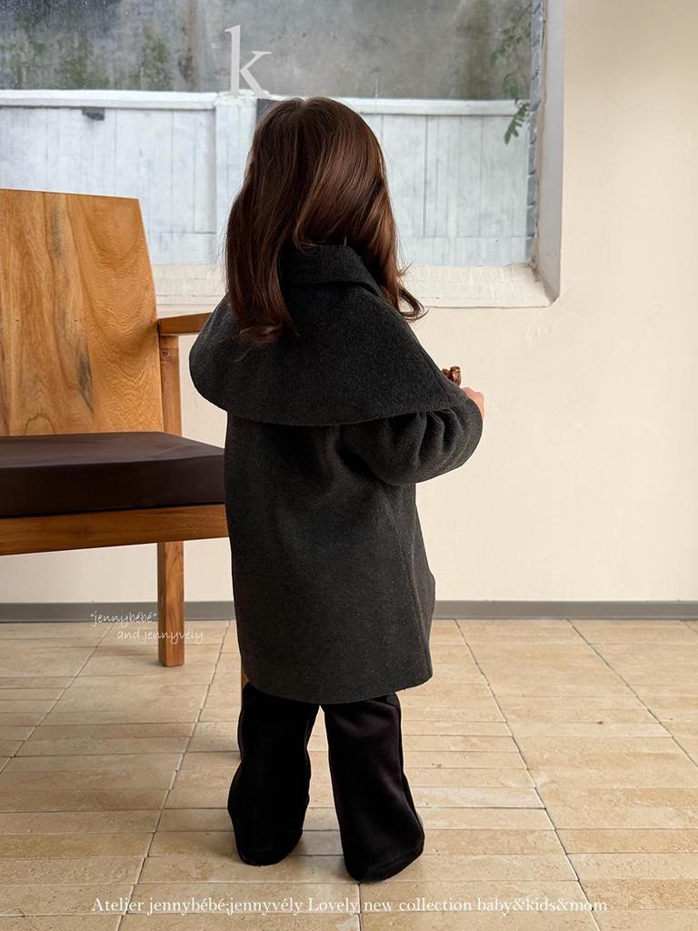Jennybebe Girls' Elegant Woolen Winter Coat - Korean & British Style Shawl Design
