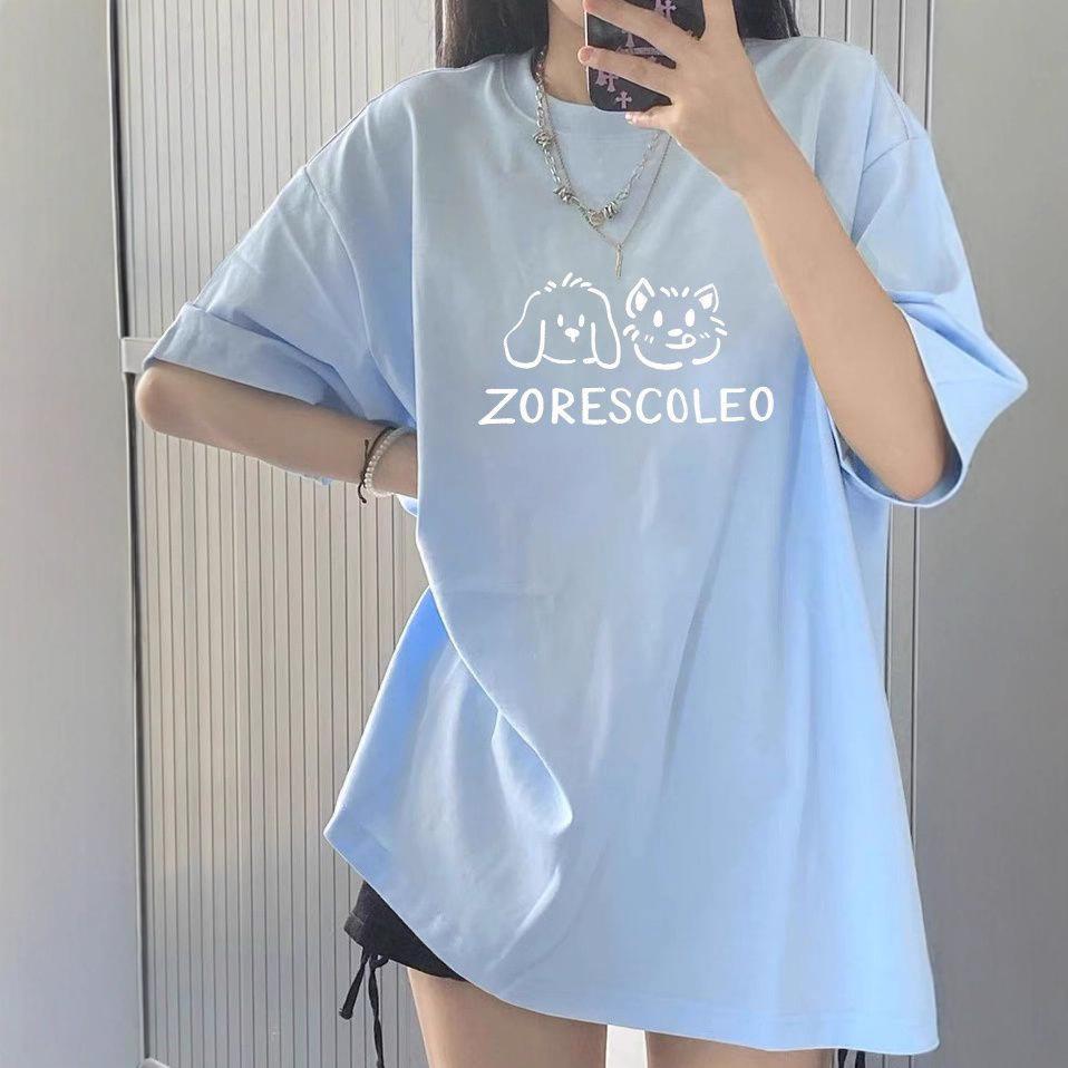 

Summer new American short-sleeved T-shirt women s explosion pure cotton loose large size design sense niche blue half-sleeved m (recommended 40-52.5kg ) светло-синий