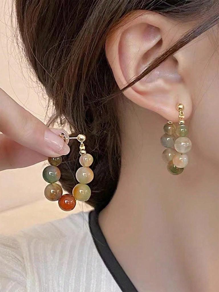 Vintage New Chinese Style Colorful Beaded Earrings, 2023 New Unique High-End Elegant Ear Clips (Note: Bead Colors Are Random)