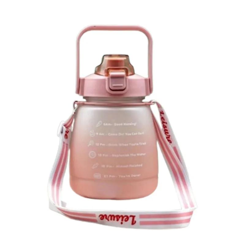 1200ml Large Capacity Frosted Mug Travel Sports Bottle Portable Plastic Cup with Shoulder Strap Straw Handheld Water Bottle