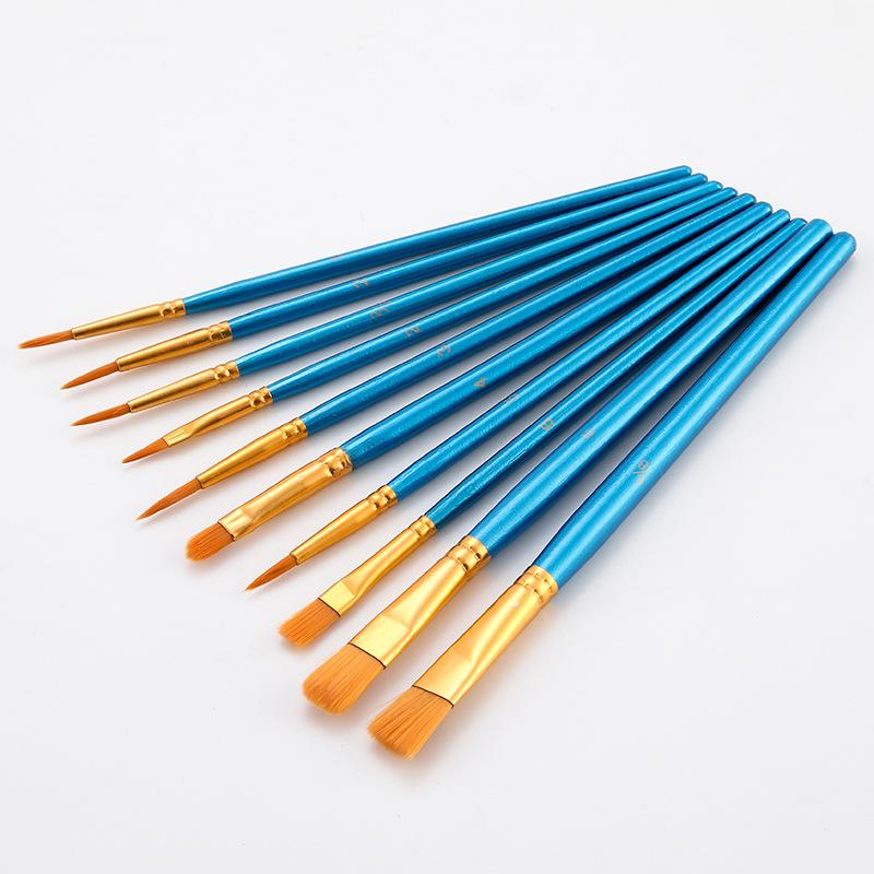 10 Nylon Brush Sets, Wooden Poles, Watercolor Paint, Oil Painting Brushes, Student Art Painting Brushes