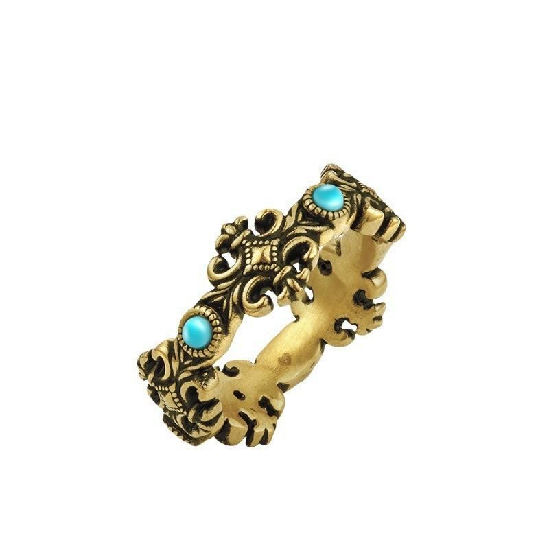Sophisticated Antique Gold Adjustable Ring For Women With Unique Geometric Zircon Design