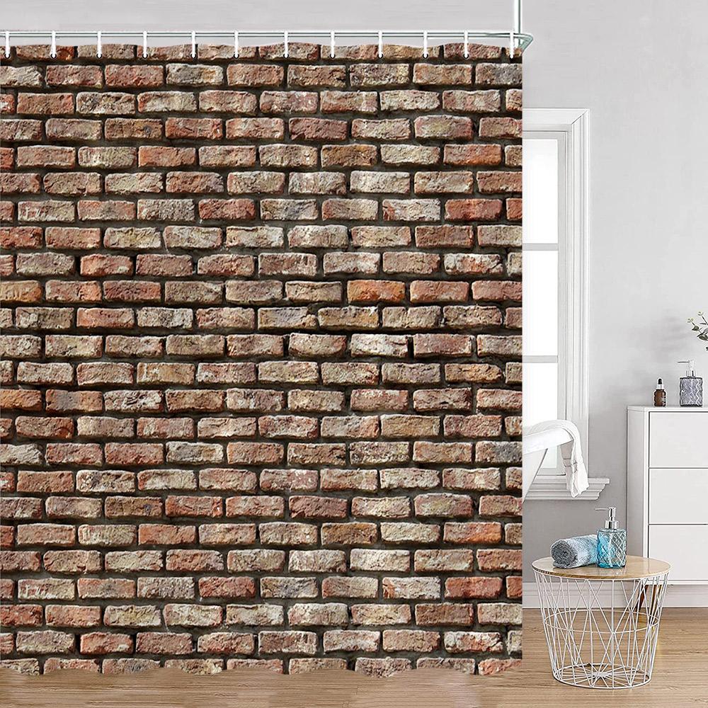 Countryside Wooden Board Shower Curtain Brick Wall Farmhouse Farm Bathroom Curtains Wooden Planks Art Pattern Bath Curtain Decor