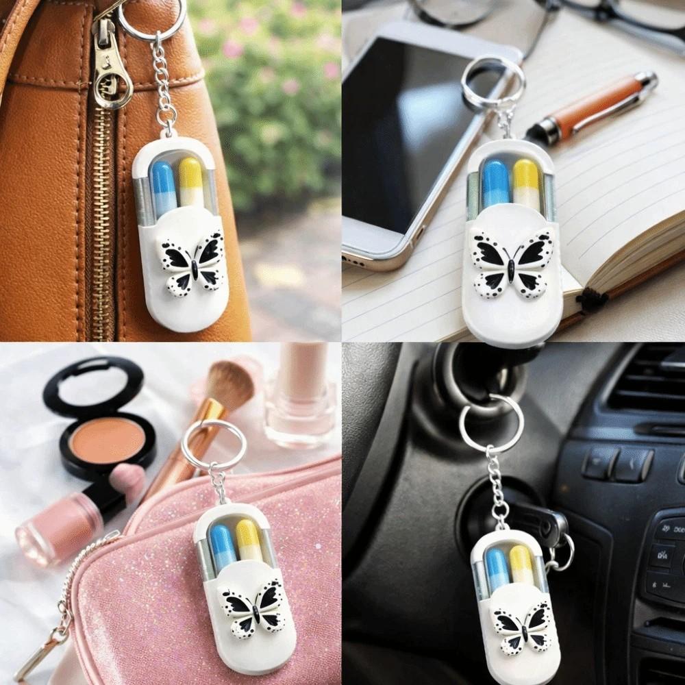 Lightweight Keychain Pendant Pill Storage Container Butterfly Dispenser Mini Storage Box Outdoor Pill Organizer Business Trip