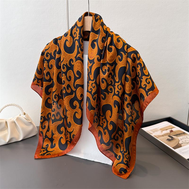 

Xiangyun Satin Imitation Silk Printing Large Square Scarf Silk Scarf Versatile Shawl Headscarf Neck Protection Scarf 90*90cm