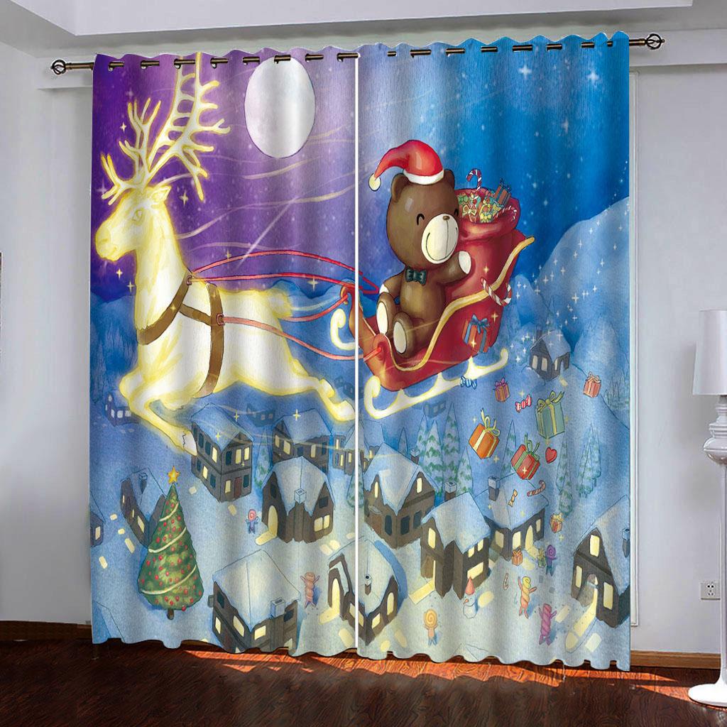 Kreslený Santa Claus Veselý vánoční strom Červené okenní závěsy pro dětskou ložnici Obývací pokoj Koupelnu Kuchyň Dveře Hala Domácí dekorace