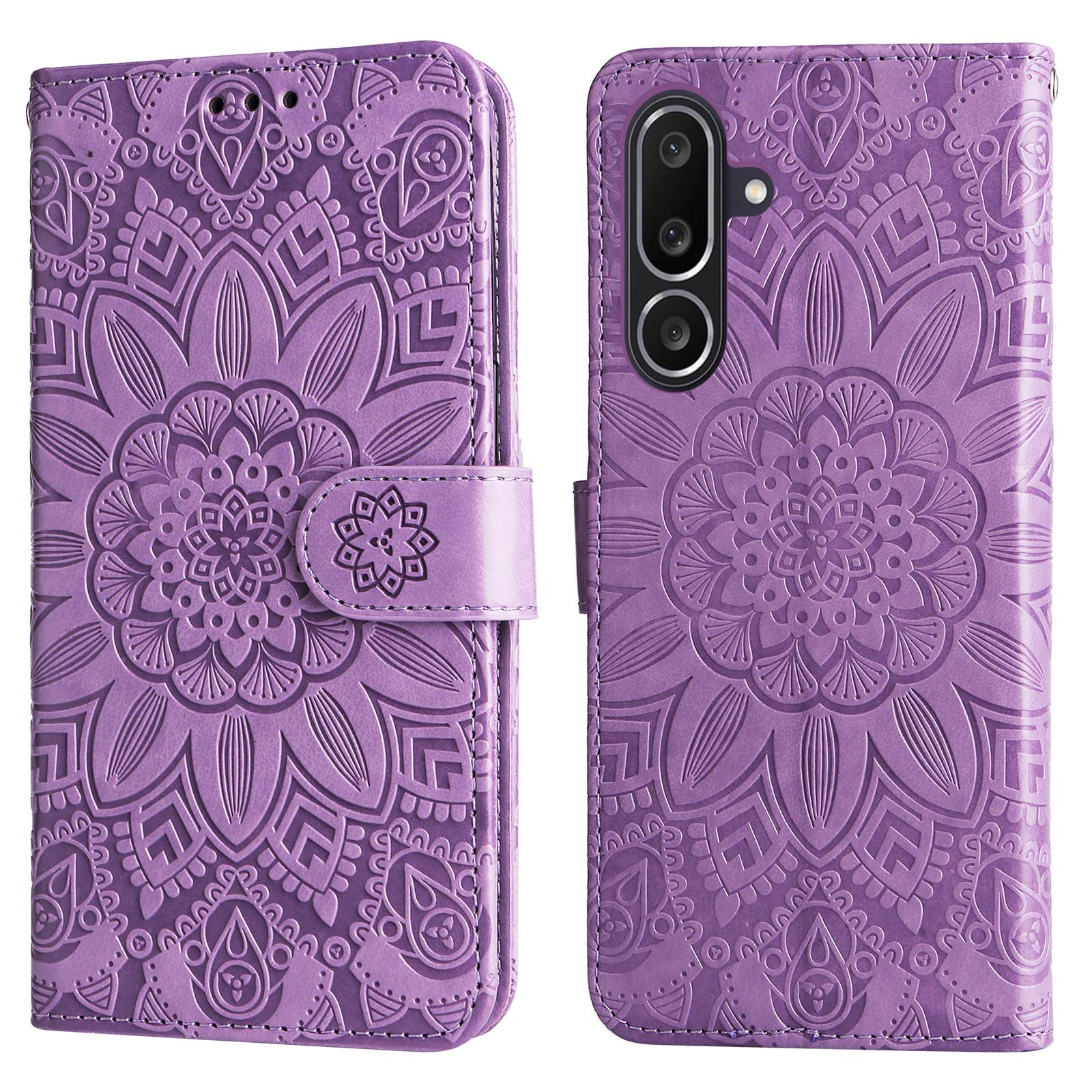

For Samsung Galaxy M56 5G Case Sunflower Imprint Leather Wallet Phone Cover Purple