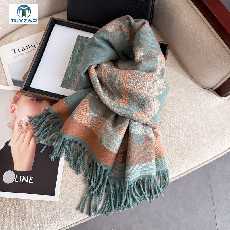 Elegant Ethnic Style Double-Sided Scarf – Women's Soft, Thick, Warm Shawl for Autumn & Winter