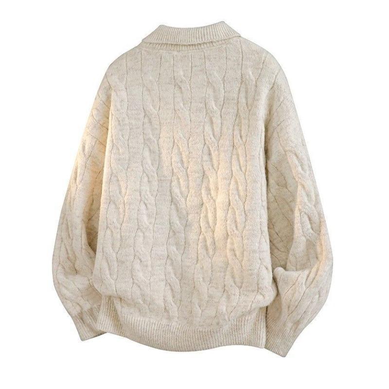 Men Fake Two Piece V Neck Twisted Knit Long Sleeve Casual Polo Sweater