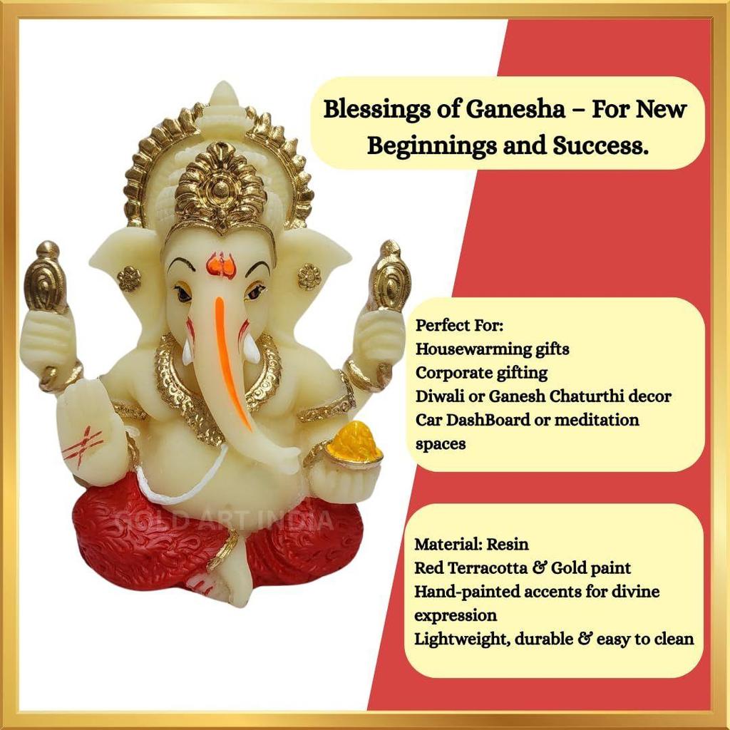Hand Ganesha with Mukut for Home Decor Idol Ganesha Murti Ganpati Idol for car Dashboard Puja Lord Ganesh Statue