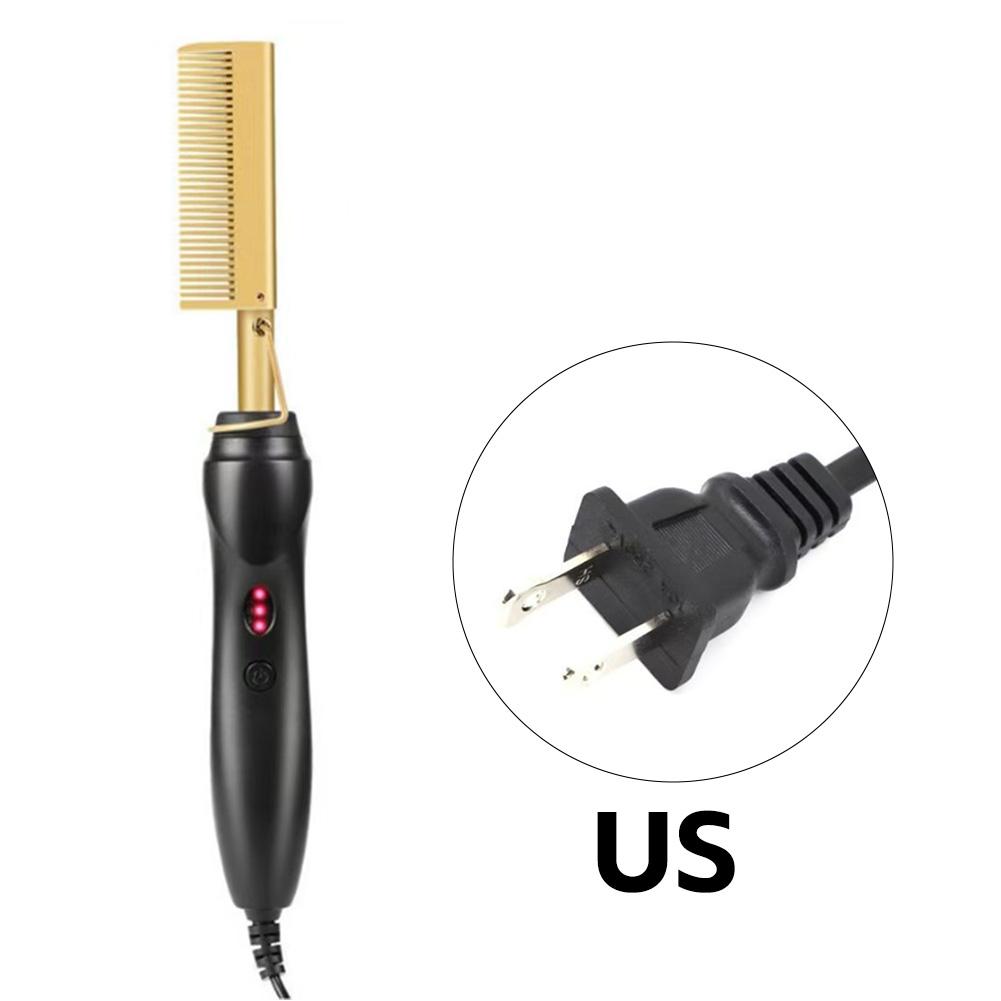 

US/EU/UK Plug 2-in-1 Straightening & Curling Comb Fast Heating Hair Brush Frizz Control Salon Quality Beauty Girl Hair Styling Tool US Plug