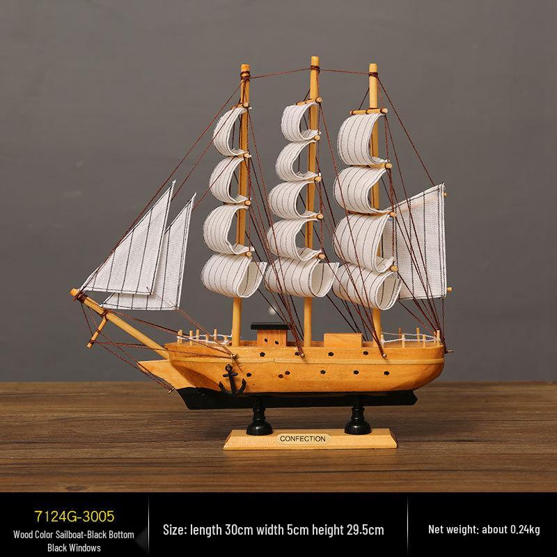 Wooden Pirate Ship Model: Small Boat Ornament for Office or Room Decoration