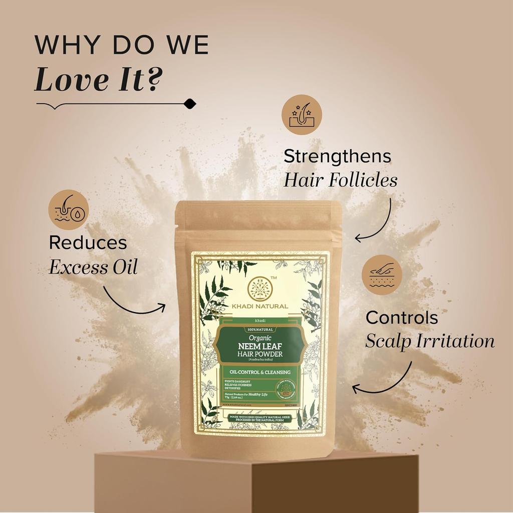 Khadi Natural Neem Leaf Organic Powder 75g Pack Of 1 For Skin & Hair Care, Scalp Cleansing & Brightening
