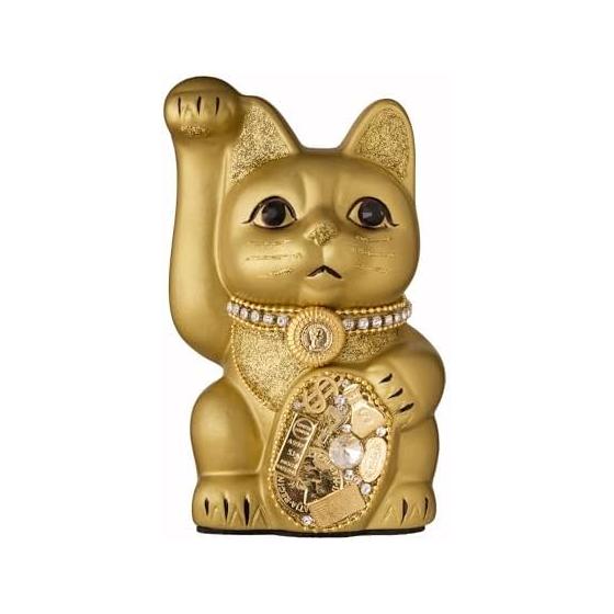 Счастливый Кот Кот-Миллионер (M-SIZE Золотой) Поднятая правая лапа/Керамика_Счастливый кот Кот Манеки Счастливый Фэн-шуй Украшение (мл_М Золотой