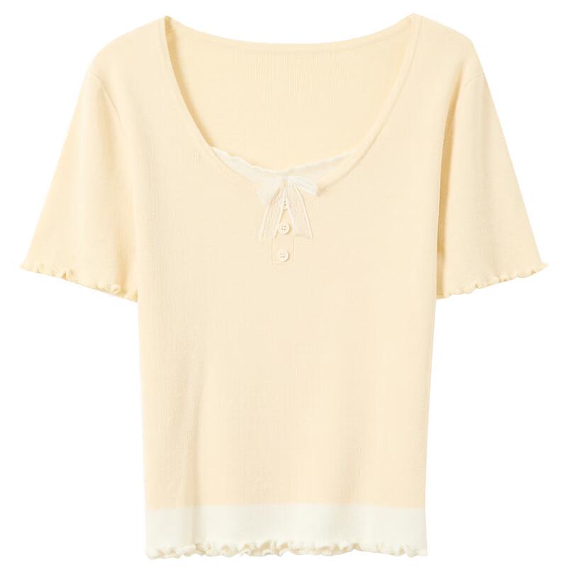 Women's Bowknot Splicing Slim Fit Short Sleeve Knit Top