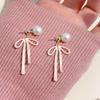 Pink Bow Dual-Wear Pearl Earrings - Unique Summer Back-Hanging Design, Light Luxury, High-End for Girls