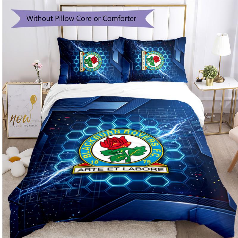 Blackburn Rovers Football Printed 3 Pieces Bedding Set, Comfortable Skin Friendly Bedroom Duvet Cover Set