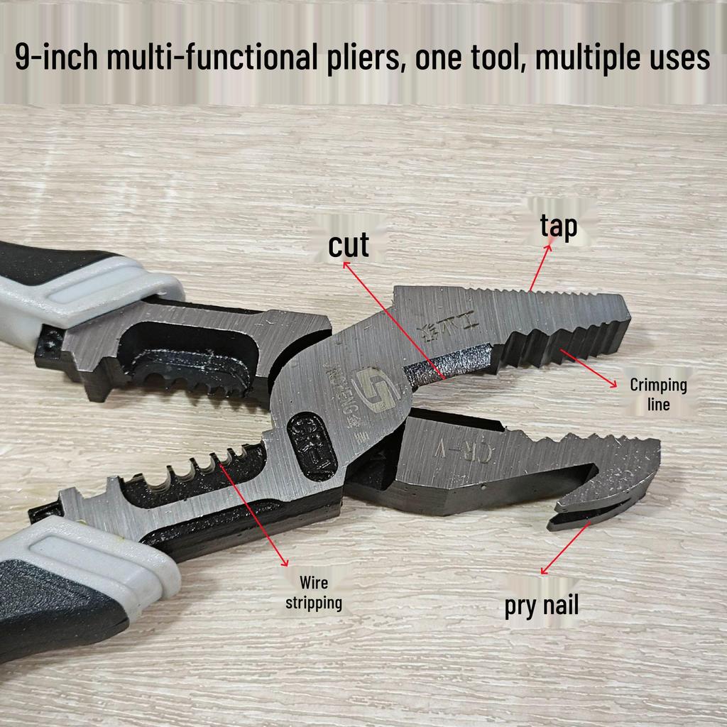 Jin Cheng 9" Multi-Functional Pliers: Wire Cutter, Stripper, Crimper, Nail Puller - One Tool, Many Uses