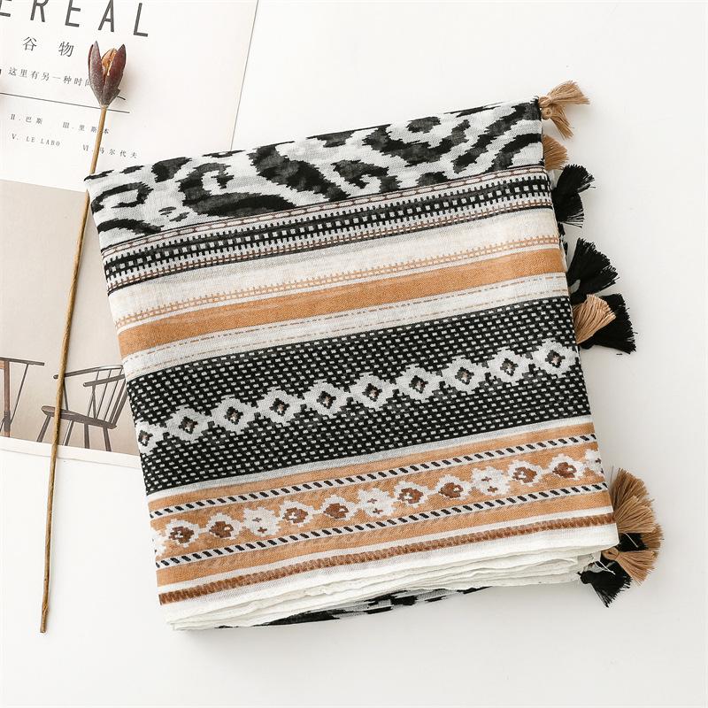 Novo Lenço de Vento Nacional Lenços de Proteção Solar para Viagem Acessórios de Arte Lenço Balinês Geométrico de Leopardo Lenços de Algodão e Linho