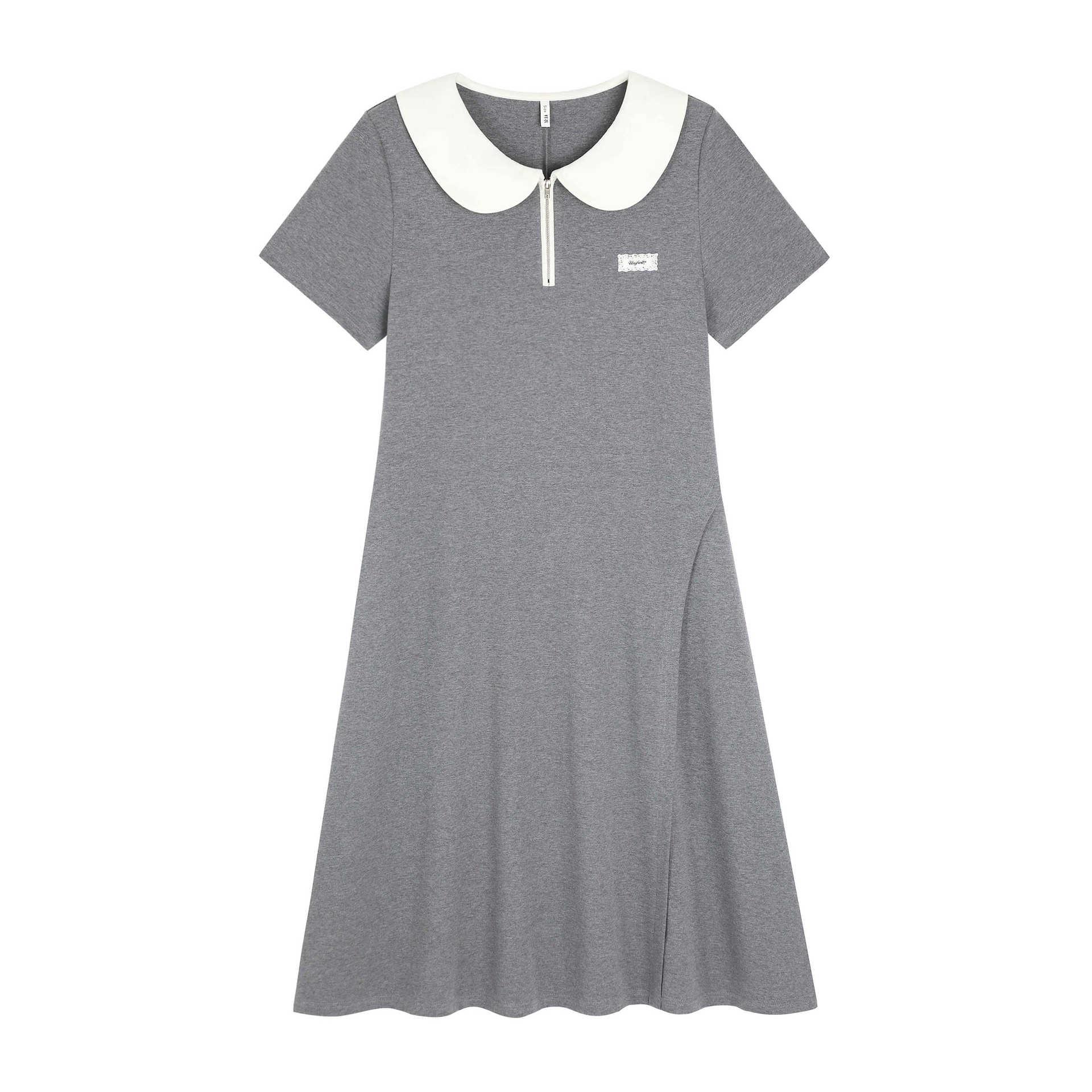 

New Color Block High Waist Doll Collar Dress – Plus Size Slimming Women s Skirt 5XL (Suggest 100-110 kg) серый
