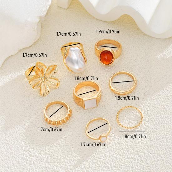 8Pcs/Set Women Stackable Rings Elegant Flower Irregular Faux Pearl Ring Retro Faux