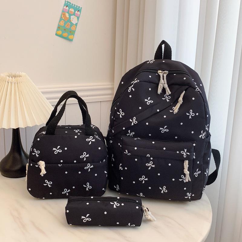 Women's Trendy Floral 3-Piece Backpack Set with Bow Print – Cute, Lightweight, and Versatile for Students