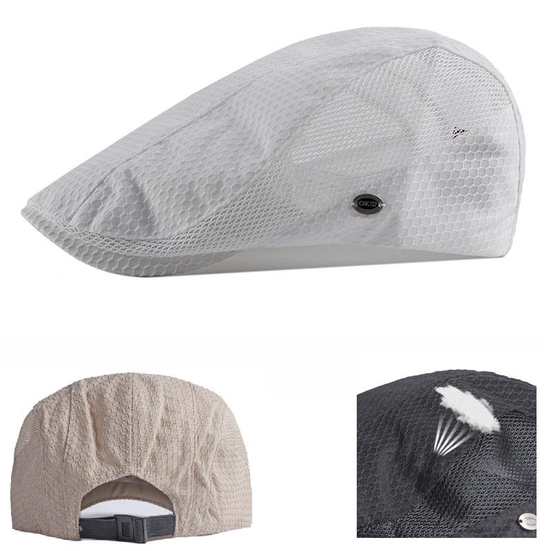 Men's Mesh Flat Cap Breathable Summer Newsboy Hat Beret Cabbie Ivy Gatsby for Driving Hunting