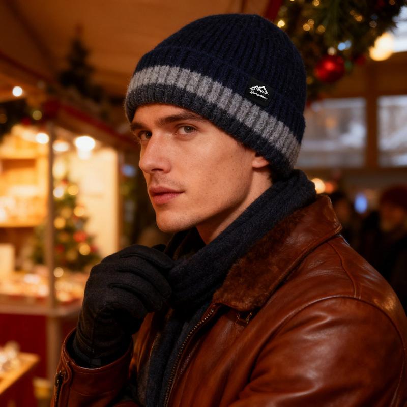 Winter Warm Wool Hat Knitted Pullover Hat Velvet Windproof Ear Protection Hat Thick Biker Hat for Men Women