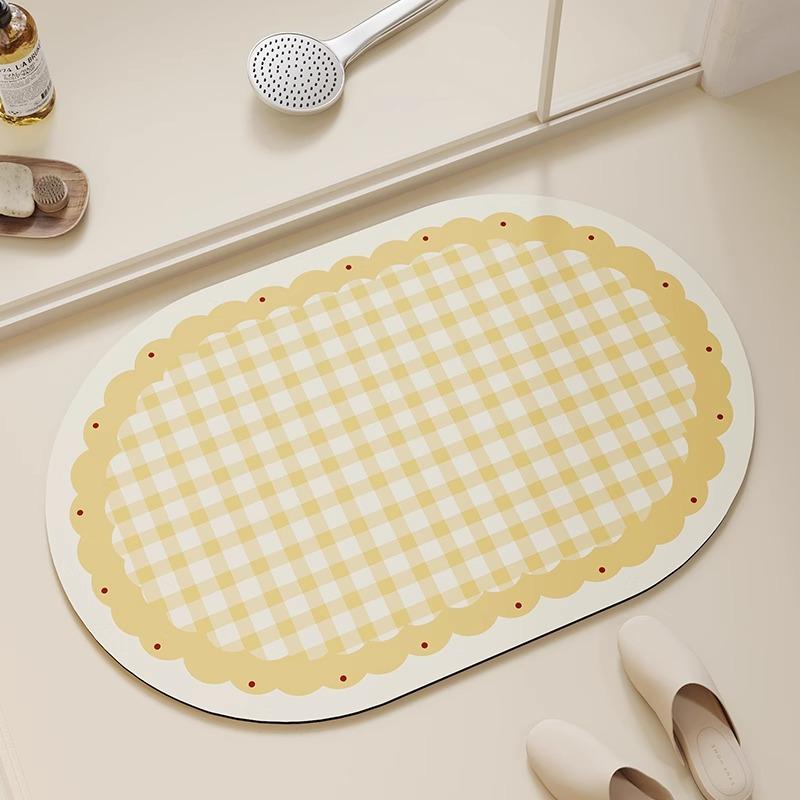 Bathroom Rug Absorbent Non-slip Floor Mat Diatomite Bath Toilet Area Foot Mats Pink Plaid Home Decor Quick Drying Carpet