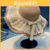 Woven Straw Summer Hat With Wide Brim And Lace Bow Decoration For Wear Daily
