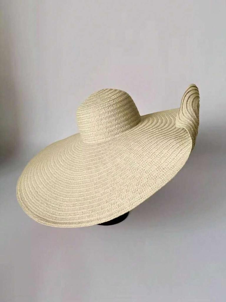 Cappello da Sole da Donna in Paglia con Tesa Extra Larga e Calotta Rotonda, Pieghevole, Monocolore, Cappello da Spiaggia