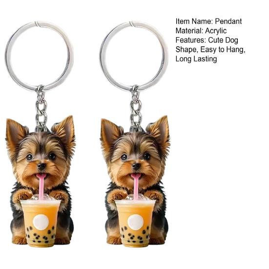 2Pcs Keychain Pendants Air Freshener Adorable Dog Shape 2D Flat Acrylic Hanging Ornaments Cars Interior Decor Accessories