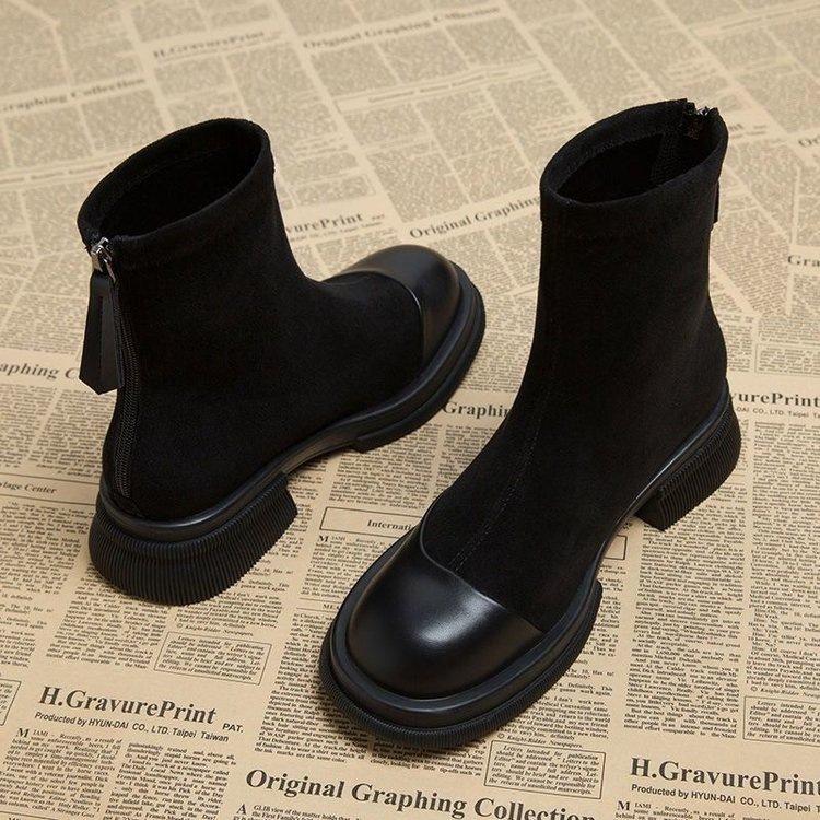 Modne wszechstronne elastyczne buty typu Martens damskie 2025 jesień i zima nowe krótkie botki retro cienkie z małym grubym obcasem cienkie buty