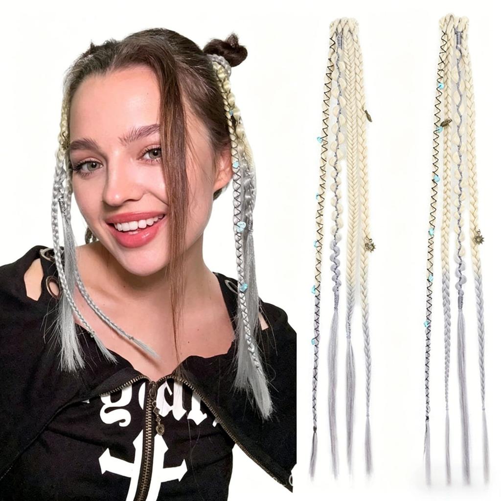 16 Inch Bohemian Long Braided Hair Clip In Extensions Synthetic Handmade Braided Hairpieces for Styling and Hair Decoration