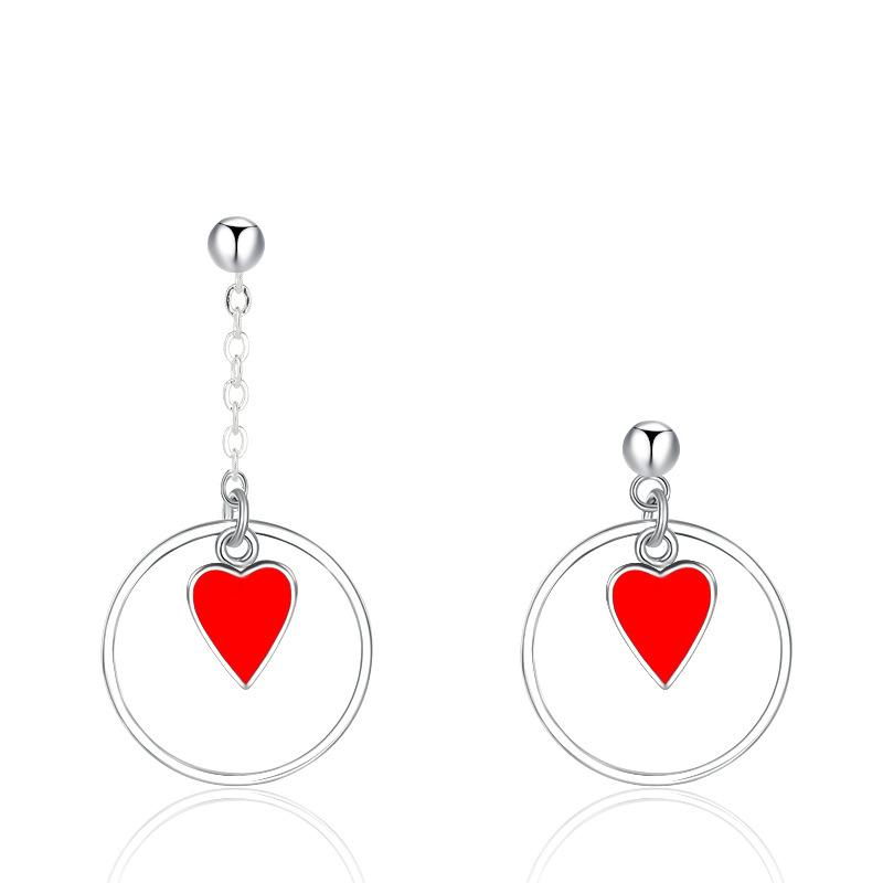 New Product Simple and Fashionable Heart-shaped Asymmetric Earrings Red Peach Heart Earrings
