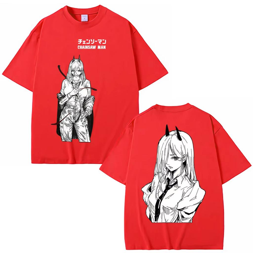 2026 Summer Hot Sale Anime Chainsaw Man Reze Denji Power T-shirt Men Women Vintage Top Hip Hop Streetwear Oversized T-shirt